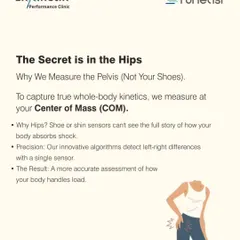 We measure at the pelvis because it is your body's center of mass. This provides a precise, whole-body picture of your kinetics and how you handle load, something shoe or shin sensors cannot capture.
