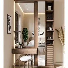 Getting ready in style with this compact and clever dressing unit. The sliding mirror reveals hidden shelving, making it a perfect space-saving solution for a bedroom.