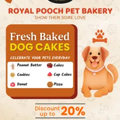 This graphic gives you a peek at my full range of freshly baked dog cakes and other treats. I offer everything from peanut butter cakes and cookies to donuts and pizza to celebrate your pets every day.