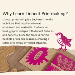 Linocut printmaking is a wonderfully accessible art form for beginners. Because the technique allows for bold, graphic designs, you can create stunning patterns and images. Once your block is carved, you can print it again and again on paper, cards, or even fabric.