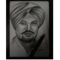 A tribute portrait of Sidhu Moosewala, done with pencil and charcoal. This sketch captures his likeness and signature look, created as a mark of respect.