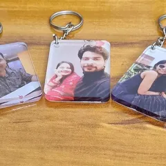 Another example of the personalized acrylic photo keychains. They are perfect as small, affordable gifts or as add-ons to a larger present.
