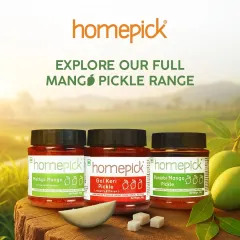 From the spicy Punjabi Mango to the sweet Methya Mango and the classic Gol Keri, explore our full range of mango pickles. Each one is made with hand-picked Rajapuri mangoes for the perfect bite.