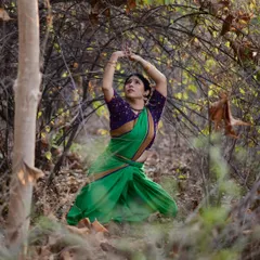 Seated in a forest grove, this pose evokes a sense of being one with nature. For me, Bharatanatyam is a way to connect with something ancient and elemental.