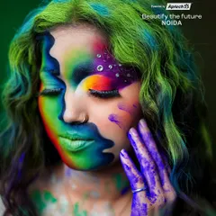 A vibrant and artistic Holi-themed makeup look. We teach students how to use the face as a canvas, playing with bold colors and textures for creative expression.