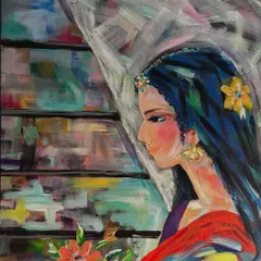 My contemporary take on "Bani Thani," the famous Kishangarh painting often called the "Indian Mona Lisa." I used expressive, semi-abstract brushstrokes to capture the grace of the decked-out lady.