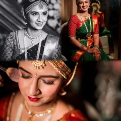 A collage of the bride getting ready for her Tambram wedding. We capture everything from the makeup application to the final look in both color and black and white.