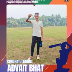 Consistency is key. Congratulations to Advait Bhat for his 5-wicket haul during the U-16 Payyade Trophy selection match, a crucial step in the competitive journey.