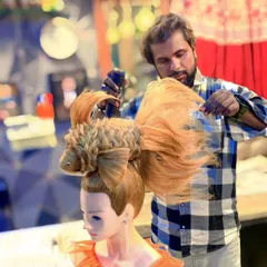 Another shot of me working on the artistic fish hairstyle. These projects are a passion of mine and a key part of the creative techniques I teach.