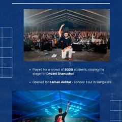 A quick look at some of my biggest career highlights. This includes playing for 8000 students and opening for Farhan Akhtar's Echoes Tour in Bangalore.