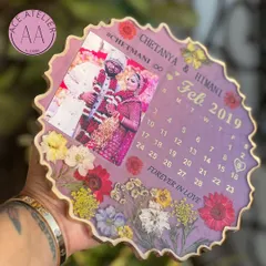 This personalized wedding calendar frame in a beautiful shade of lilac commemorates a couple's February 2019 wedding. It's a unique way to celebrate your love story every day.