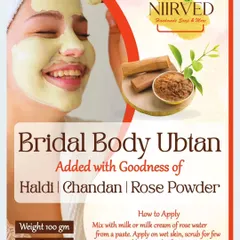 A closer look at the packaging for my Bridal Body Ubtan. The instructions are simple: mix to form a paste, apply, scrub, and wash off after 10 minutes.