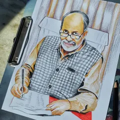 A color pencil commission work. The challenge here was layering the colors to create the texture of the checkered vest and the warm lighting on the subject.