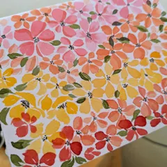 Practicing my one-stroke florals. This piece is a gradient of warm colors, from soft pinks to deep reds, showing how simple strokes can build into a beautiful, dense pattern. This technique is great for creating custom greeting cards or pattern designs.