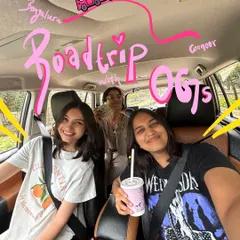 Roadtrip with the OGs. This is a perfect example of how I can turn a group selfie into a fun announcement or memory with custom text and cute car doodles.