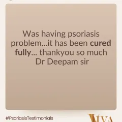 A short and sweet testimonial from a happy patient whose psoriasis problem was "cured fully." It's a reminder that with the right dermatological care, significant improvement is possible.