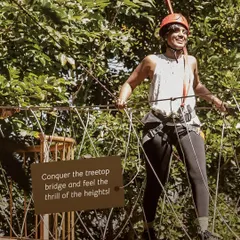 Conquer the treetop bridge and feel the thrill of the heights. Our rope courses are designed to test your balance and courage while surrounded by the beauty of nature.