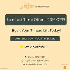 This is a limited time offer to book your Thread Lift treatment. Don't miss out on the chance to get a non surgical lift at a 20% discount.