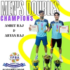 A clean sweep at the Bihar State Championship 2025, with my trainees Amrit Raj and Aryan Raj winning the Men's Doubles.