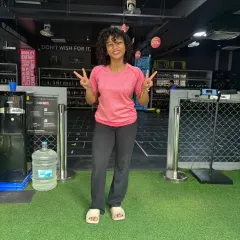 Finding moments of simple happiness in the gym. The healing journey is also about celebrating the good days, a good curl day, and the light that finds you.
