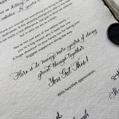 A throwback to a thoughtful project for Adidas India, honoring team members hitting incredible milestones. Over 75 notes were crafted on handmade paper, combining typed font with digital calligraphy, and then individually hand-addressed.