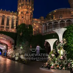 The majestic entrance to the Bangalore Palace, where we added our own touch of magic with sculptural floral installations to welcome guests to the 'Blue Palace' reception.