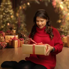 The joy of unwrapping a Christmas gift. These sessions are designed to capture the genuine excitement and wonder of the holiday season.