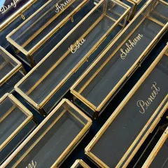 A true classic. I sent out over 50 of these hand engraved scroll boxes to Gurgaon, each personalized with a name. Inside, a scroll with a note of appreciation made it a truly special corporate gift.