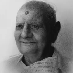 A portrait of Pramukh Swami Maharaj, where I focused on capturing his serene and compassionate expression. The cloth he wears has "Shri Swaminarayan" written on it, a key detail for this spiritual piece.