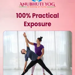 I believe in learning by doing. In my course, you get 100% practical exposure. Here, you can see an instructor providing hands-on assistance to correct a student's Trikonasana (Triangle Pose), ensuring proper alignment and safety.