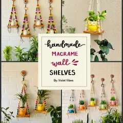 We offer a wide variety of handmade macrame wall shelves to help you create your own green corners. This collage showcases different styles, from colorful beaded shelves to simple, rustic designs, each perfect for holding small planters, books, or keepsakes.