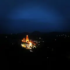 The iconic Virupaksha Temple in Hampi, beautifully lit up against the night sky. Hampi is a UNESCO World Heritage site that we explore over a weekend.