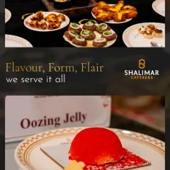 Flavor, Form, Flair, we serve it all. This image pairs our savory appetizers with the vibrant and playful 'Oozing Jelly' dessert.