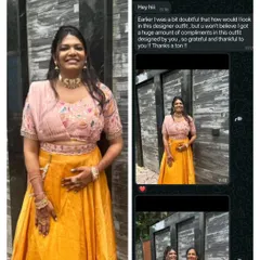 Chandni was unsure at first, but she absolutely lit up the room in this mustard lehenga and pink blouse. Her message shows that taking a small style risk can lead to so many compliments.