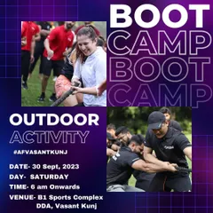 The promotional poster for our thrilling outdoor bootcamp activity. It features action shots from previous events, like the tug-of-war, to show potential attendees the kind of high-energy fun they can expect.