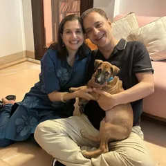 This is Chowkidar, another one of the box puppies, with his new amazing family, Anupama and Vinod Chopra. He is now getting all the pampering and love a puppy could ever dream of.
