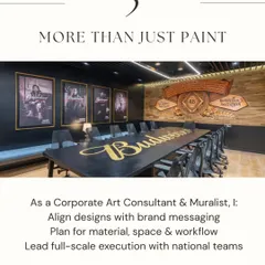 As a Corporate Art Consultant and Muralist, my work is more than just paint. I align designs with brand messaging, plan for materials and workflow, and lead full-scale execution with national teams to ensure a seamless and impactful result.