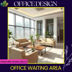 Another view of the Paschim Vihar office waiting area, showcasing the comfortable seating arrangement and the open, airy feel created by large windows and high ceilings.