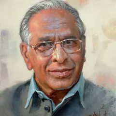 A portrait I painted to honor my first art teacher, the late Kamlakar Yardi Sir. This acrylic on canvas piece is my tribute to one of my earliest gurus.