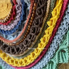An even closer look at the detailed knotwork and wooden beads in our large rainbow wall hanging. Every layer adds a new dimension of color and texture.