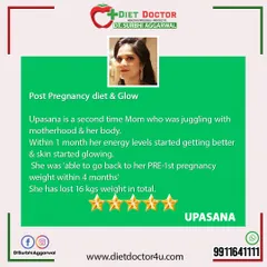 A detailed look at Upasana's post-pregnancy success story. As a second-time mom, she regained her energy, saw her skin glow, and lost a total of 16 kgs in 4 months, returning to her pre-first pregnancy weight.