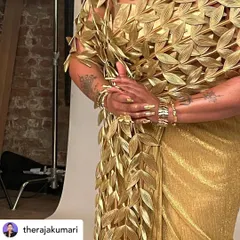 A golden goddess. I created these metallic gold nails for Raja Kumari to match this stunning golden sari by Rimzim Dadu.