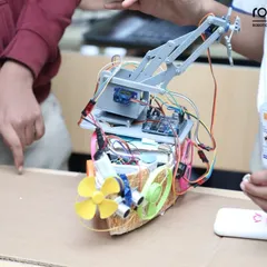 A close-up of a smart ship project built by a young innovator for our RW2024 competition. This complex creation integrates multiple sensors and motors, showcasing advanced building and programming skills.