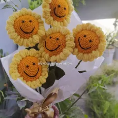 Brighten someone's day with a bouquet of smiley crochet sunflowers that will never wilt. This arrangement is one of our bestsellers for birthdays and get-well-soon gifts, offering a lasting reminder of your thoughtful gesture.