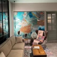 This oversized 7ft by 8ft abstract canvas was a commission for a design studio's office space. I enjoy collaborating with interior designers to create large-scale art that integrates seamlessly with the environment and elevates the entire room.