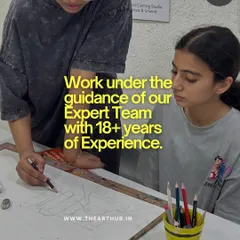 With over 18 years of experience, my team and I provide expert guidance to every student. This image shows an instructor helping a student with the fundamentals of perspective drawing for her portfolio.