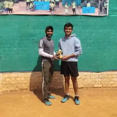 My player Sourabh Sehrawat receiving his Runner-Up trophy at the Men's 1 Lakh AITA tournament in Agra.