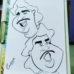 Can you guess the actor? A caricature showing two very different expressions from a famous movie star.