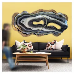My 'Starry Night' geode artwork finding its home. I love how the black, white, and gold layers with real crystals bring a touch of cosmic energy and luxury to a living room.
