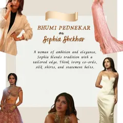 As the visionary Sophia Shekhar, Bhumi Pednekar's style is ambition dressed in ivory. Think sleek co-ords, silk shirts, and statement belts that redefine tradition with a poetic twist.